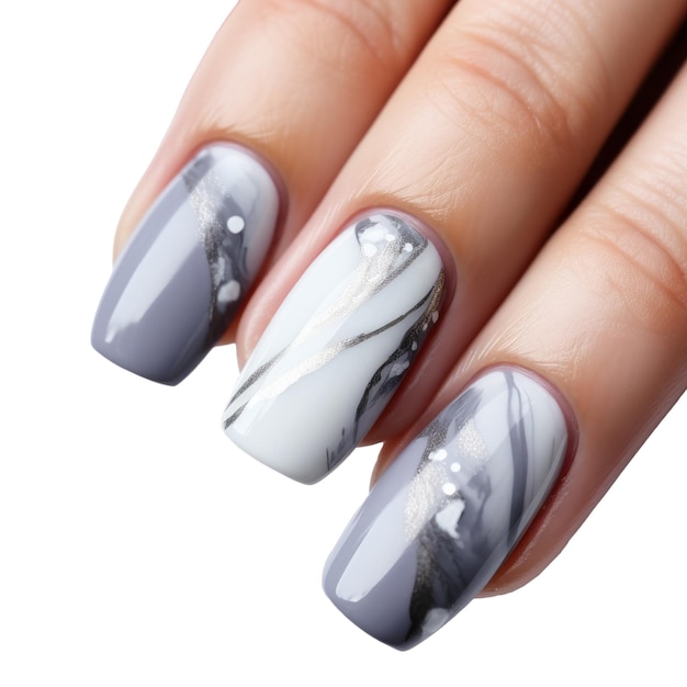 Hand with grey manicure on isolated background