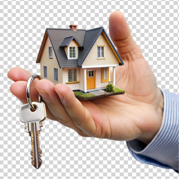 PSD hand with keys to the new house isolated on transparent background