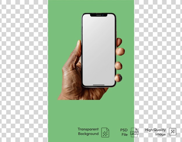 The hand with mobile phone on transparent background