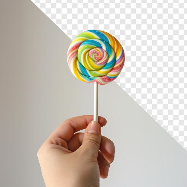 Hand with Pastel Lollipop Isolated on Transparent Background