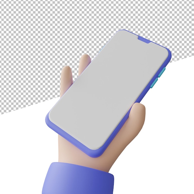 Hand with phone, phone in hand 3D rendering illustration