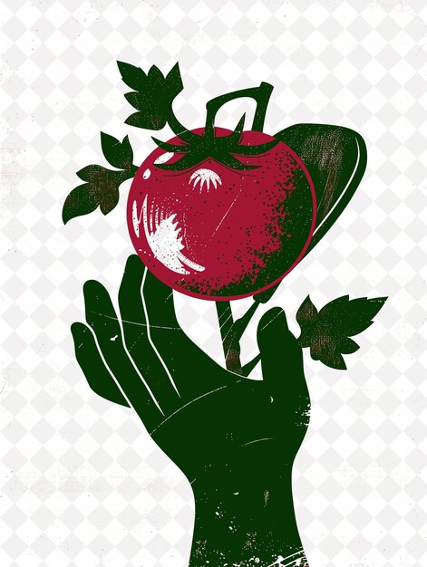 PSD a hand with a red apple on it that says  pomegranate