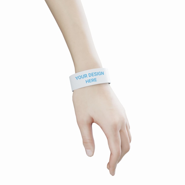 Hand with rubber or silicon wristband bracelet mockup