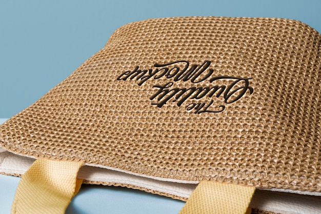 Handbag with embroidered text mockup