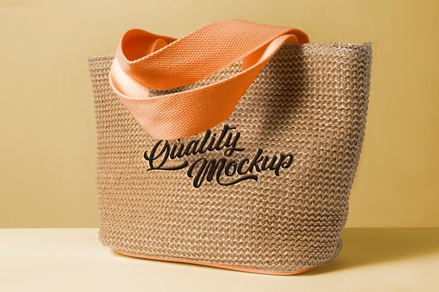 Handbag with embroidered text mockup