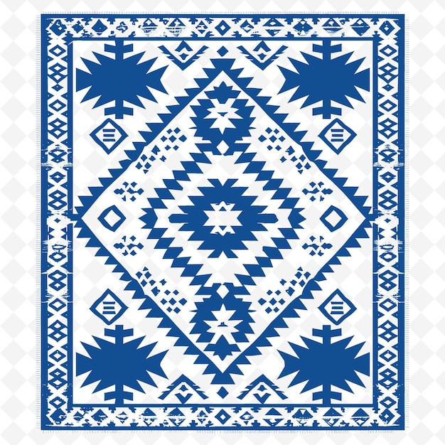 Handcrafted Area Rug With Black and White Tribal Patterns in PNG Outline Flat Illustration Designs