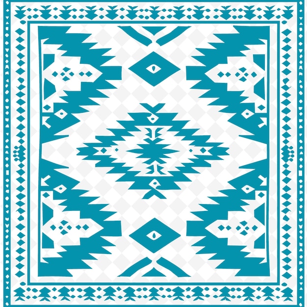 Handcrafted Area Rug With Black and White Tribal Patterns in PNG Outline Flat Illustration Designs