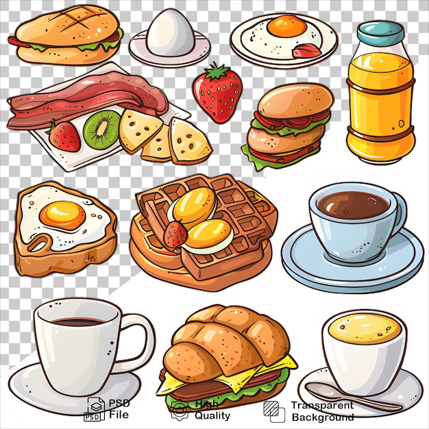 PSD handdrawn breakfast collection on clear background