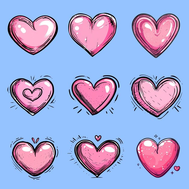 PSD handdrawn pink heart illustrations