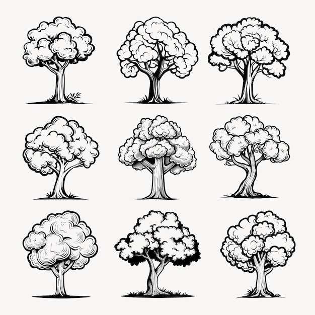 PSD handdrawn trees vector collection