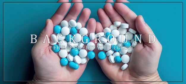 A Handful of Pills on a Blue Background