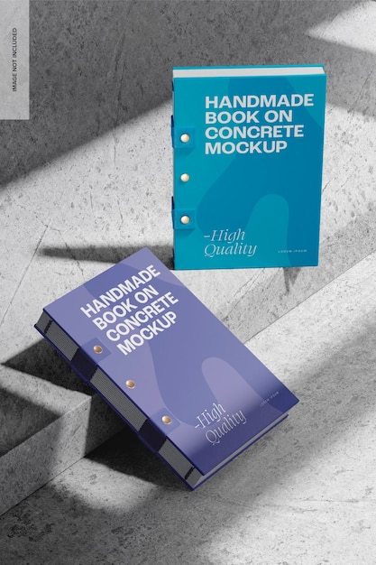 Handmade Books on Concrete Mockup, Standing and Leaned