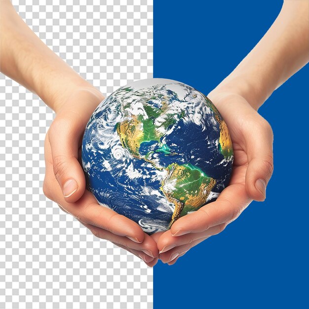 PSD hands holding earth png isolated on transparent background