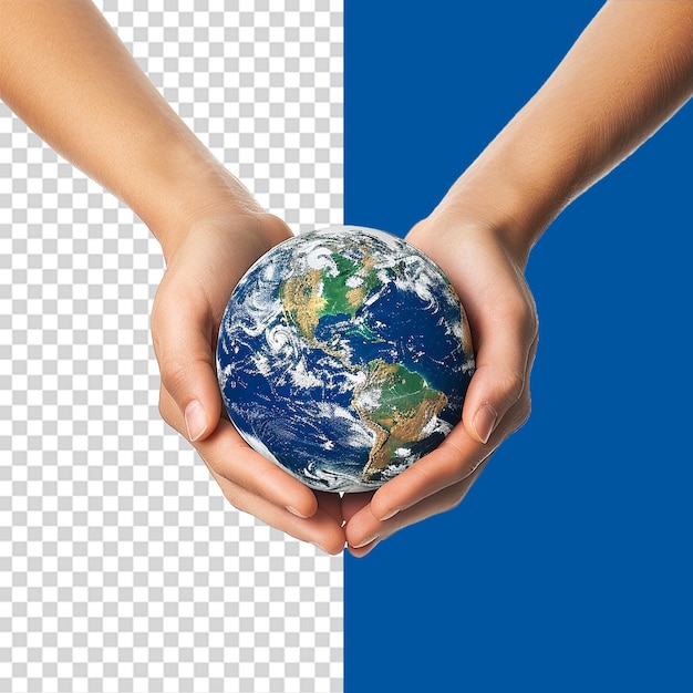 PSD hands holding earth png isolated on transparent background