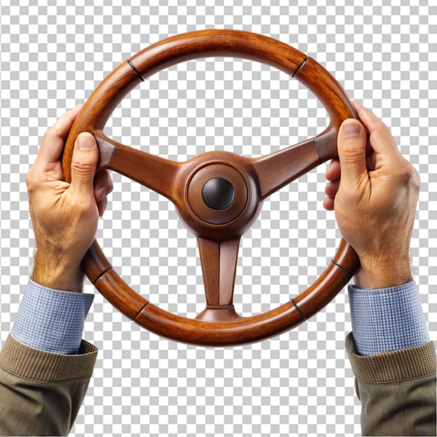 PSD hands holding steering wheel brown on transparent background