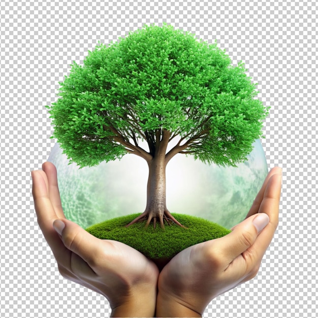 hands holding tree on transparent background