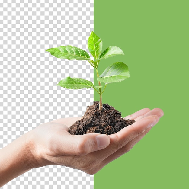 Hands holding young green plant png isolated on transparent background