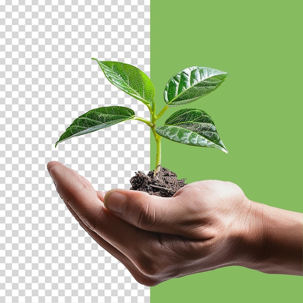 Hands holding young green plant png isolated on transparent background