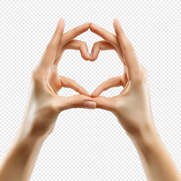 PSD hands making heart sign on isolated transparent background