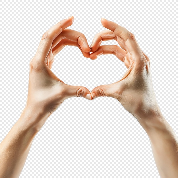 PSD hands making heart sign on isolated transparent background