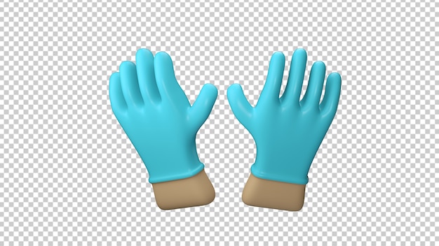 Hands putting on protective blue gloves isolated in 3d rendering