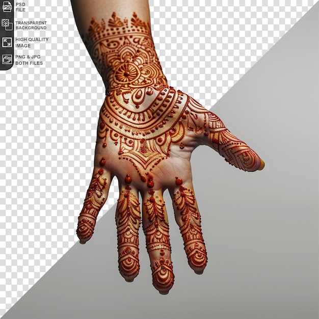 PSD hands with traditional henna design isolated on transparent background