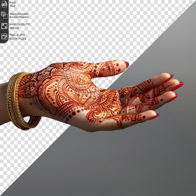 Hands with traditional henna design isolated on transparent background