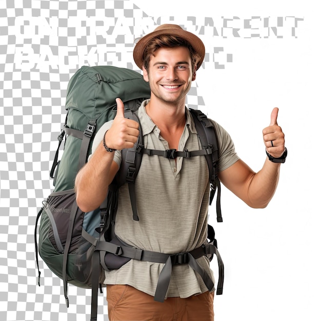 PSD handsome backpacker making ok sign on transparent background