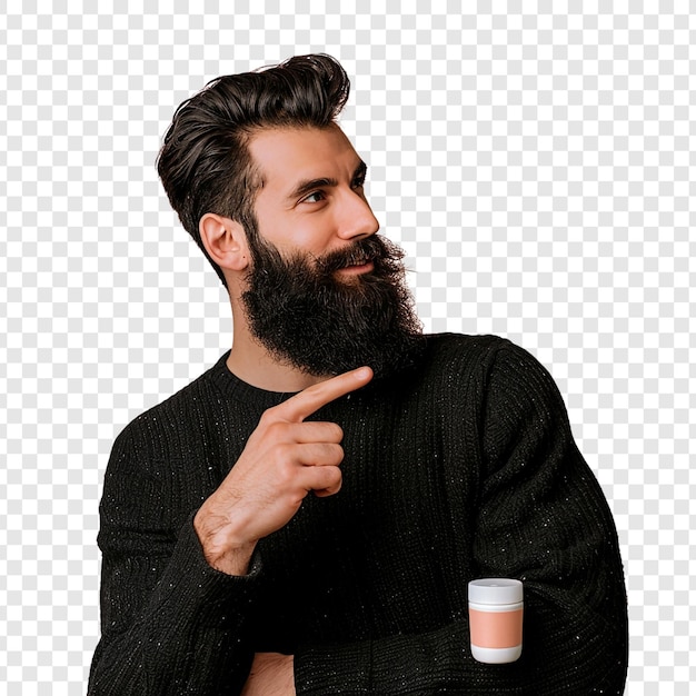 Handsome Bearded Man Pointing To Product