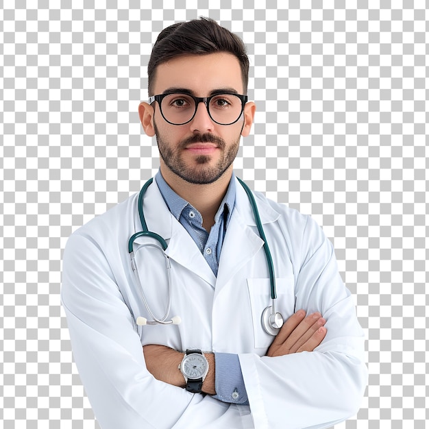 PSD handsome doctor portrait isolated on transparent background