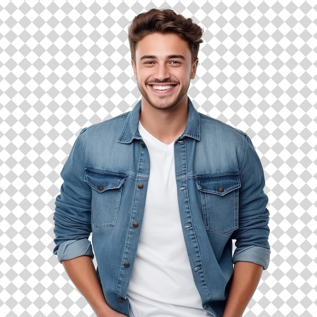 A handsome man wearing denim shirt Isolated on transparent background PSD file format