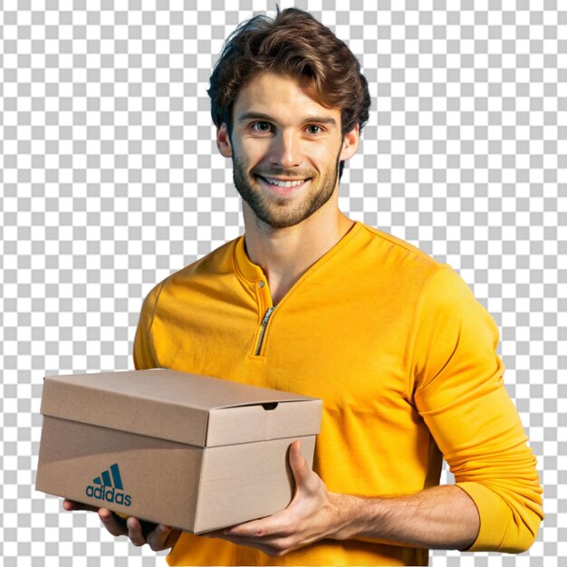 PSD handsome man with adidas small box transparent background