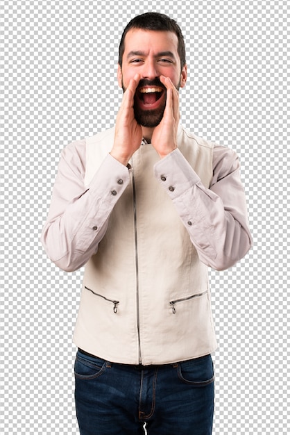 Handsome man with vest shouting