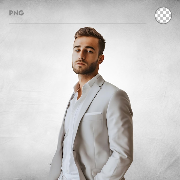 Handsome Model in White Suit isolated on transparent background