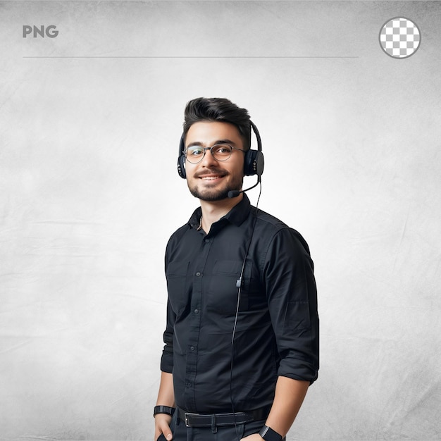 Handsome Reporter Holding Microphone isolated on transparent background