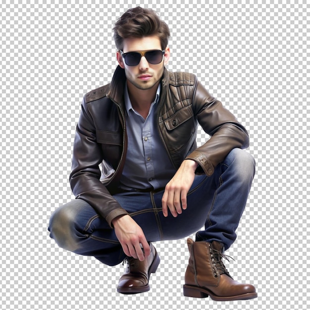 PSD handsome young man posing jacket boots jeans