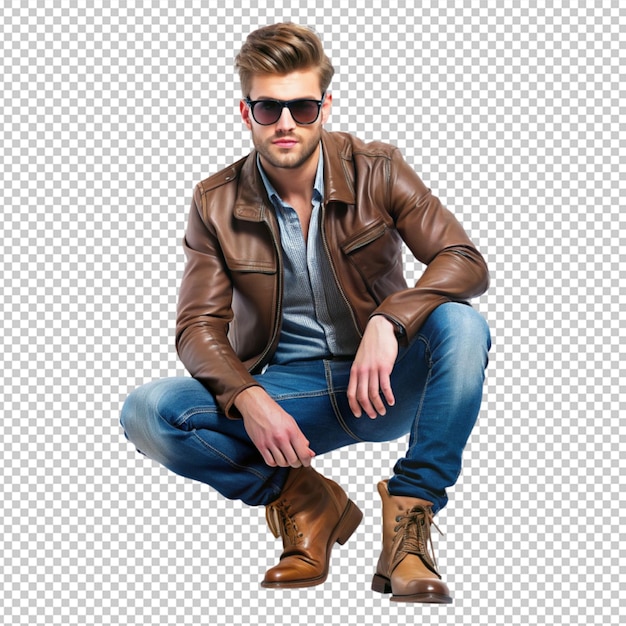 PSD handsome young man posing jacket boots jeans