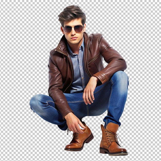 PSD handsome young man posing jacket boots jeans