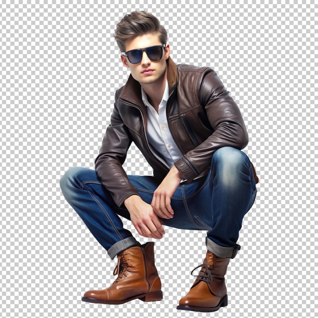 PSD handsome young man posing jacket boots jeans