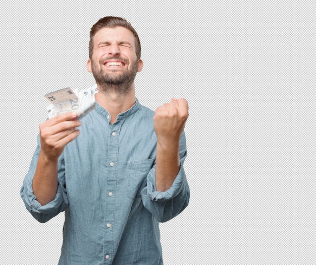 Handsome young man with money in hand