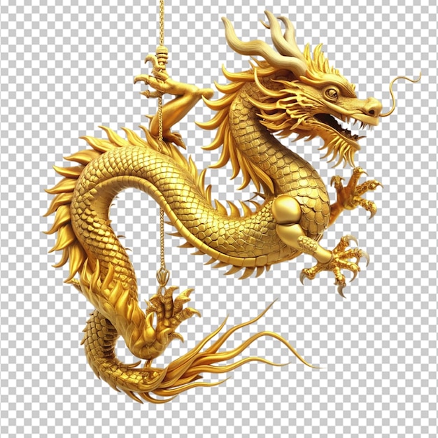 PSD hang made gold dragon on transparent background