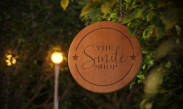 Hanging engraved wood sign logo mockup