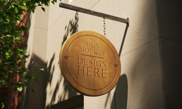 Hanging engraved wood sign logo mockup