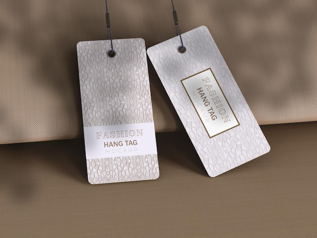 Hanging tag label mockup with leaves shadow