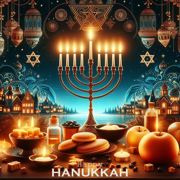 PSD hanukkah card with blurred background