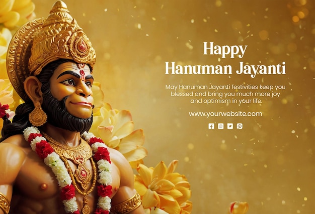 PSD hanuman jayanti concept god hanuman golden decorated sculpture on golden texture background