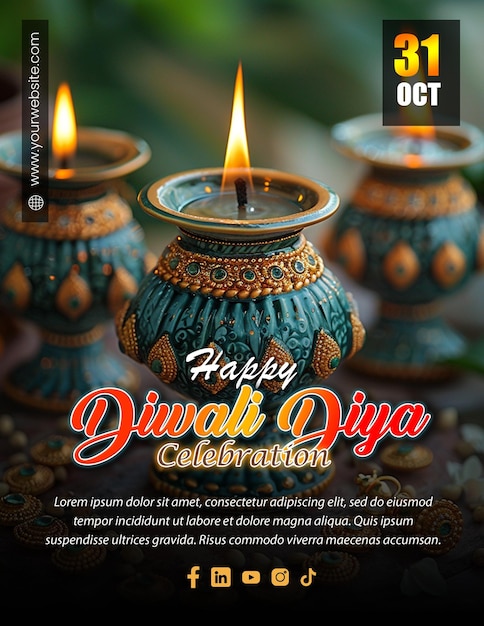 Happpy Diwali diya editable social media post template design