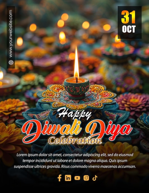 Happpy Diwali diya editable social media post template design