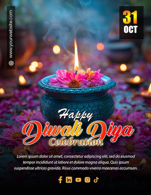 Happpy Diwali diya editable social media post template design