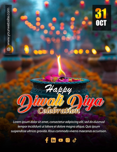 Happpy Diwali diya editable social media post template design